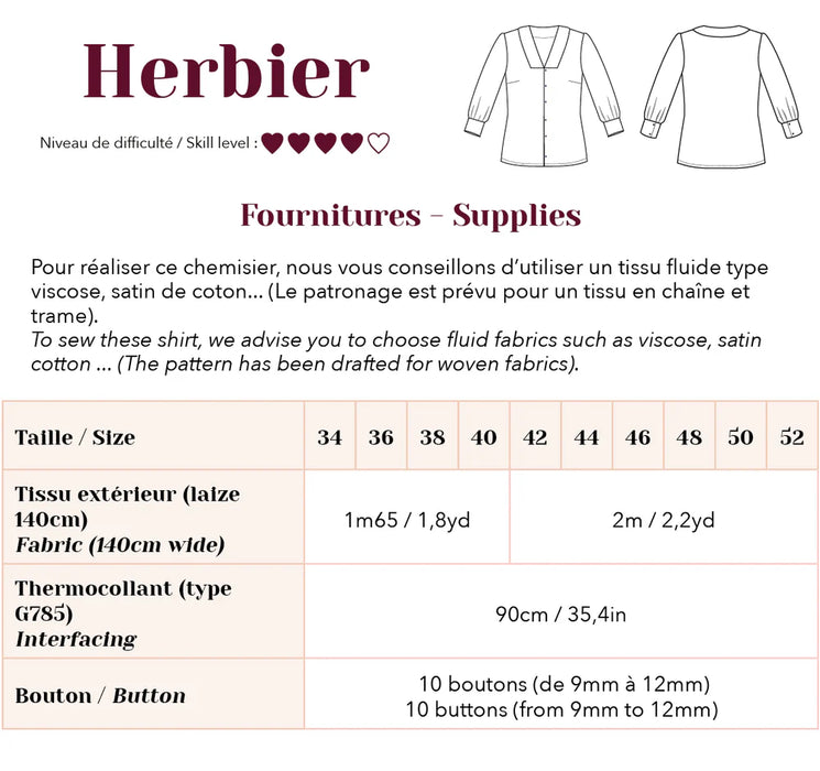 Naaipatroon Herbier Blouse - Lise Tailor