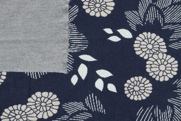 GOTS Katoen Jacquard Jersey Knit Blue Sakura Yukata - Albstoffe
