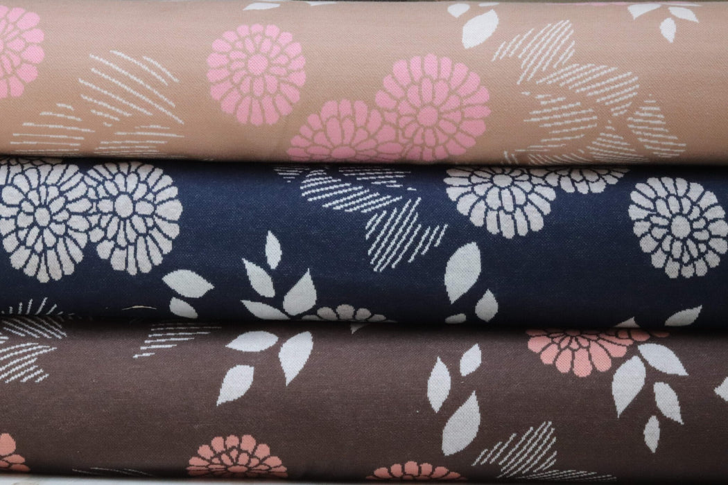 GOTS Katoen Jacquard Jersey Knit Bruin/Zalm Sakura Yukata - Albstoffe