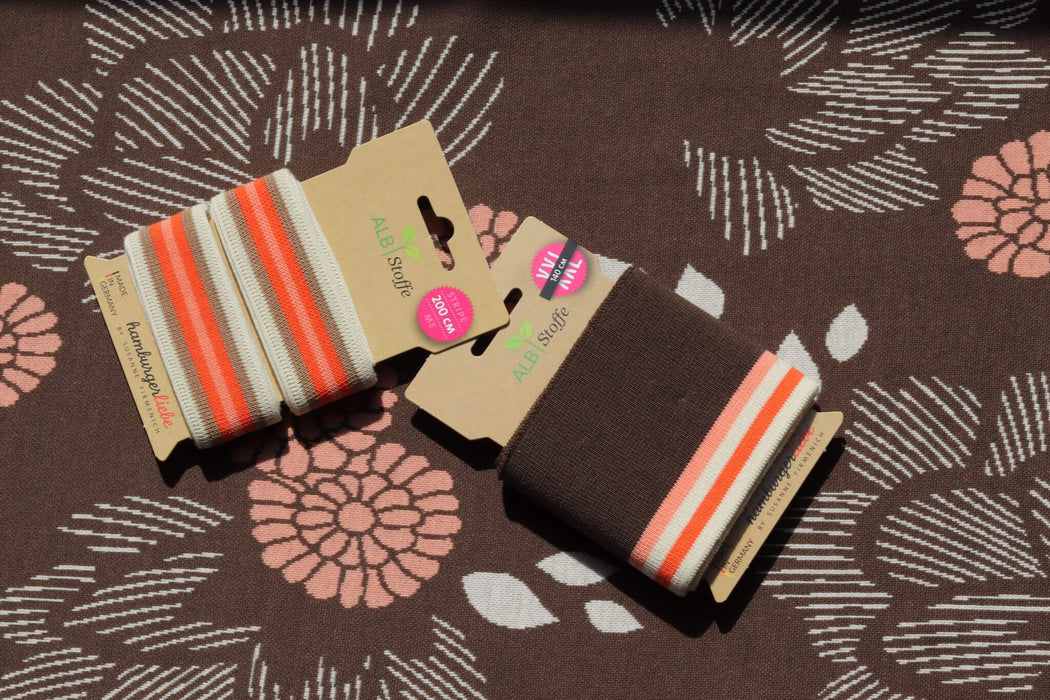 GOTS Katoen Jacquard Jersey Knit Bruin/Zalm Sakura Yukata - Albstoffe
