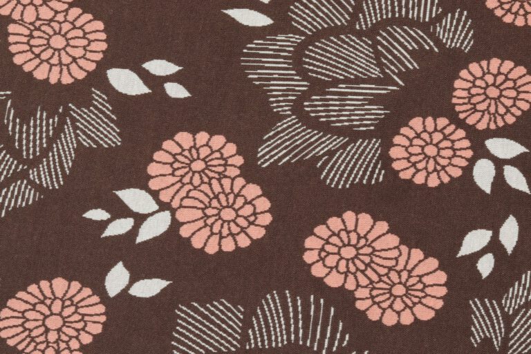 GOTS Katoen Jacquard Jersey Knit Bruin/Zalm Sakura Yukata - Albstoffe