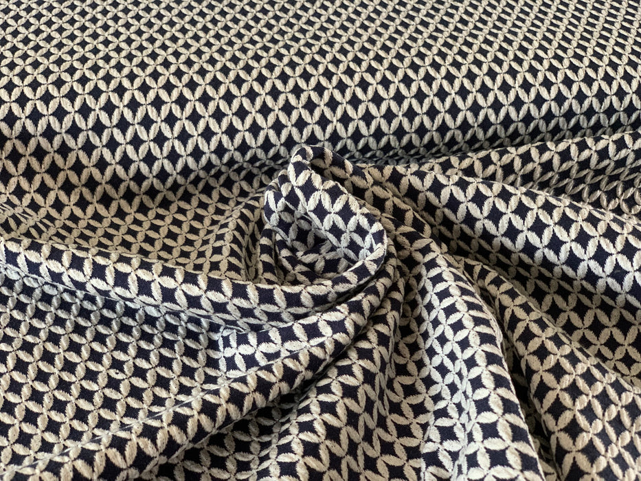 GOTS Katoen Jacquard Jersey Knit Blauw/Wit Sakura Shippou - Albstoffe