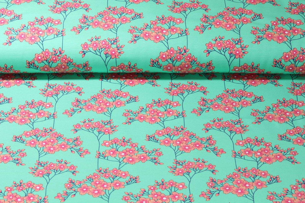 Coupon +/- 70 cm - GOTS Katoen Jersey Mint - Sakura Hana - Albstoffe
