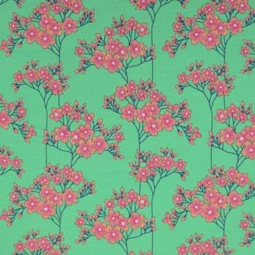 Coupon +/- 70 cm - GOTS Katoen Jersey Mint - Sakura Hana - Albstoffe